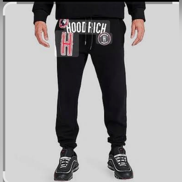 Hoodrich Other - HOODRICH UK Letterman Patch Logo Jogger Sweatpants Black Stash Pocket Sz Large